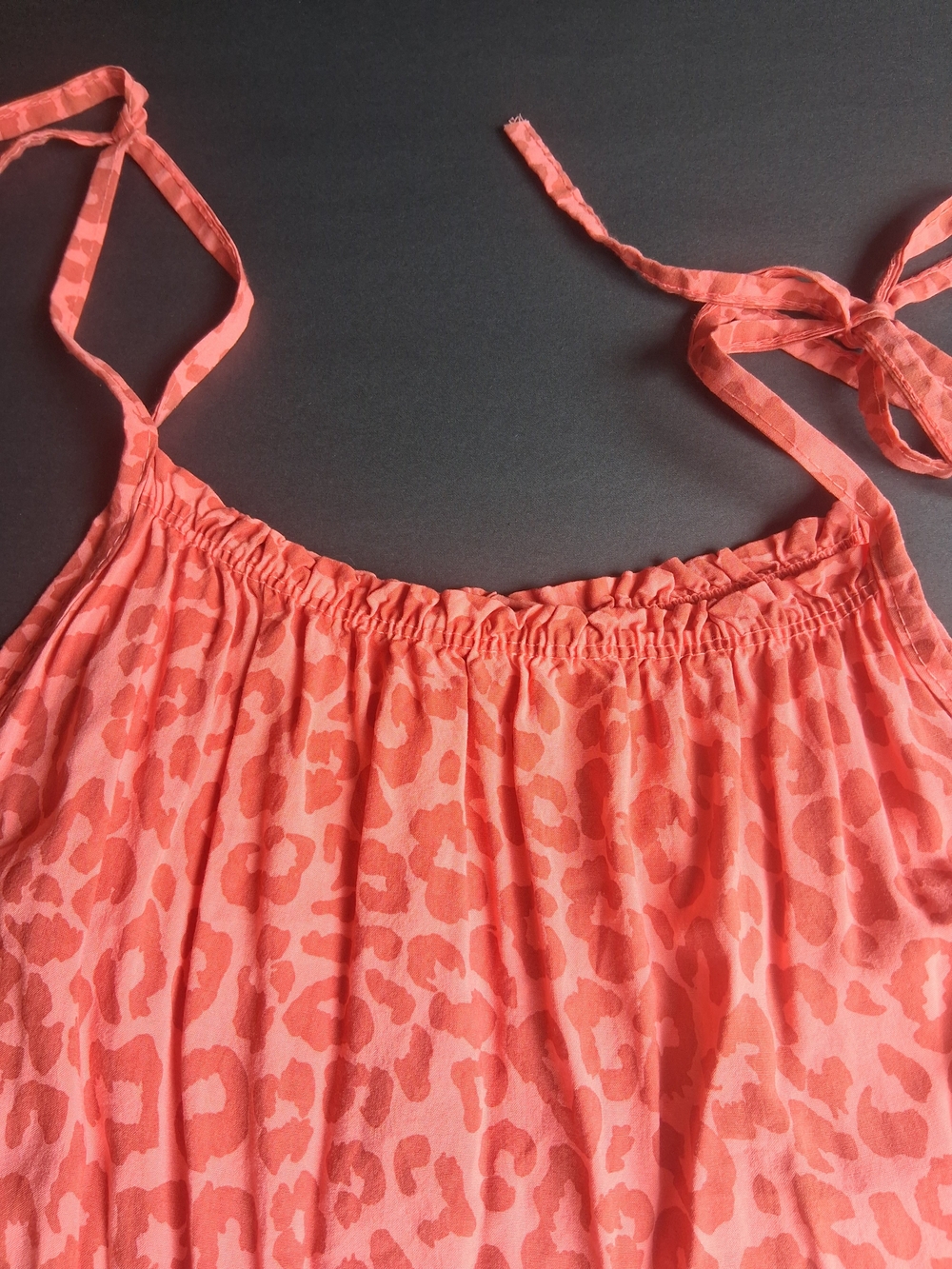Made In Italy Coral Pink Leopard Print Midi Dress Elastic Neckline Viscose Size? - Picture 3 of 7